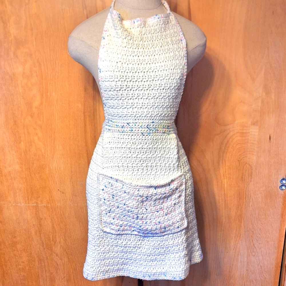 Handmade Crocheted Halter Apron with Large Pocket